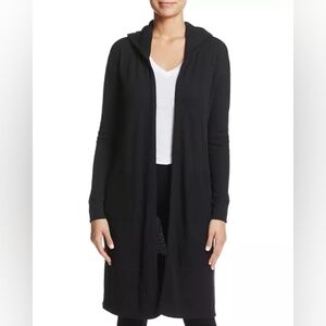 Marc New York Andrew Marc Black Waffle Open Front Cardigan Duster Hooded Sz S